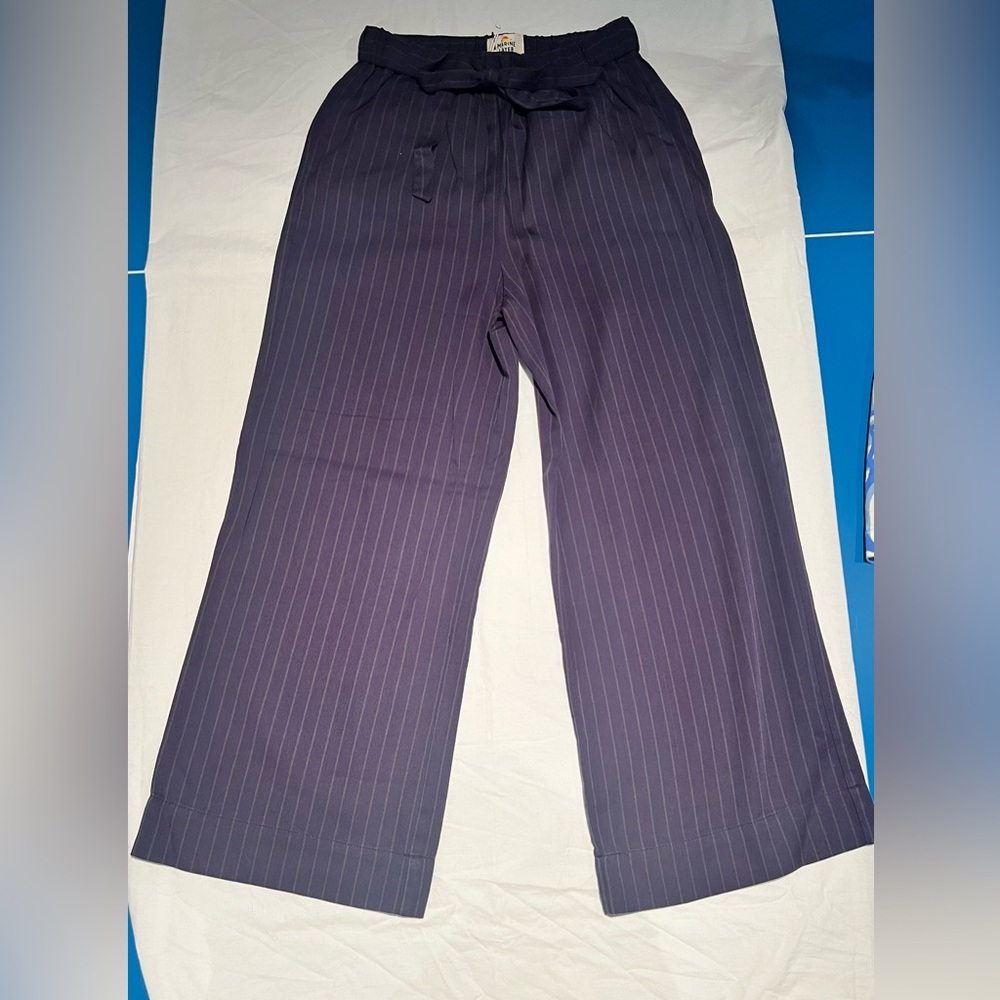 Marine Layer Aly Wide Leg Pant Navy Stripe Extra Small